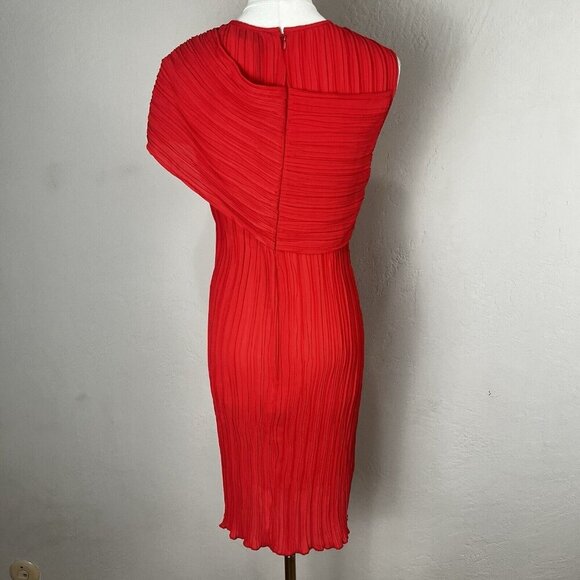 Nomia Twist Front Pleated Knee Length Chili Red One‎ Shoulder Dress Size 6 NEW - Picture 6 of 13